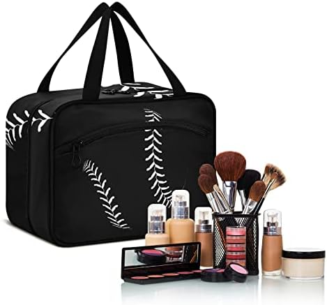 Bola de beisebol de Sinestour em bolsa de higiene pessoal preta para mulheres Organizador de bolsas de maquiagem de viagem com sacos de cosméticos pendurados para pendurar bolsa de higiene pessoal para homens Men.