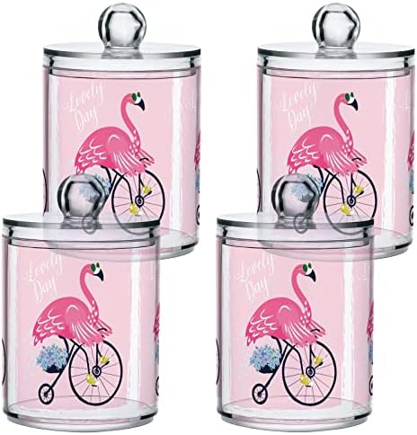 Yyzzh Flamingo fofo na bicicleta Floral Summer Pink 4 Pack Pack Qtip Dispenser para algodão Swab Ball Round