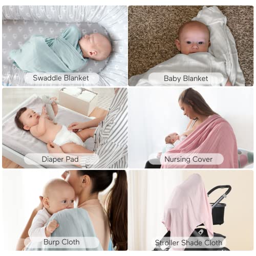 Momcozy Swaddle Clanta 47 x 47 polegadas, cobertores respiráveis ​​de musselina de bambu para bebê menino e menina, cobertores de swaddle respiráveis ​​macios e amigáveis ​​para a pele, cobertores de bebê unissex 4, pacote rosa azul rosa