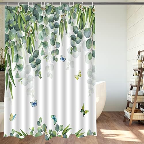 Dephoto verde folhas cortinas de chuveiro para banheiro primavera verão verão botânico Butterfly