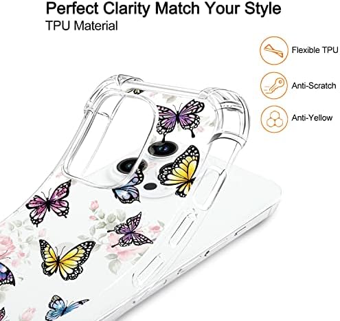LAPAC para iPhone 14 Pro Case Butterfly iPhone 14 Pro 6,1 polegadas estojo 2022 Butterfly Design, iPhone 14 Pro Clear Case Butterfly For Women Girl TPU Crystal Cover para iPhone 14 Pro