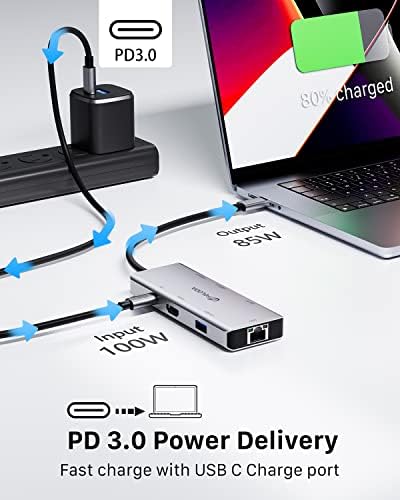 USB C Hub hdmi 4k@60Hz, 8-in-1 Multiatores USB C Adaptador Ethernet, dongle USB C com Gigabit LAN,
