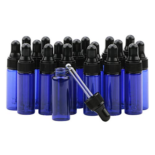 5ml 1/6 oz de gotas de conta -gotas azuis com gotas de vidro cônico, pacote de 20 frascos de viagem portáteis de