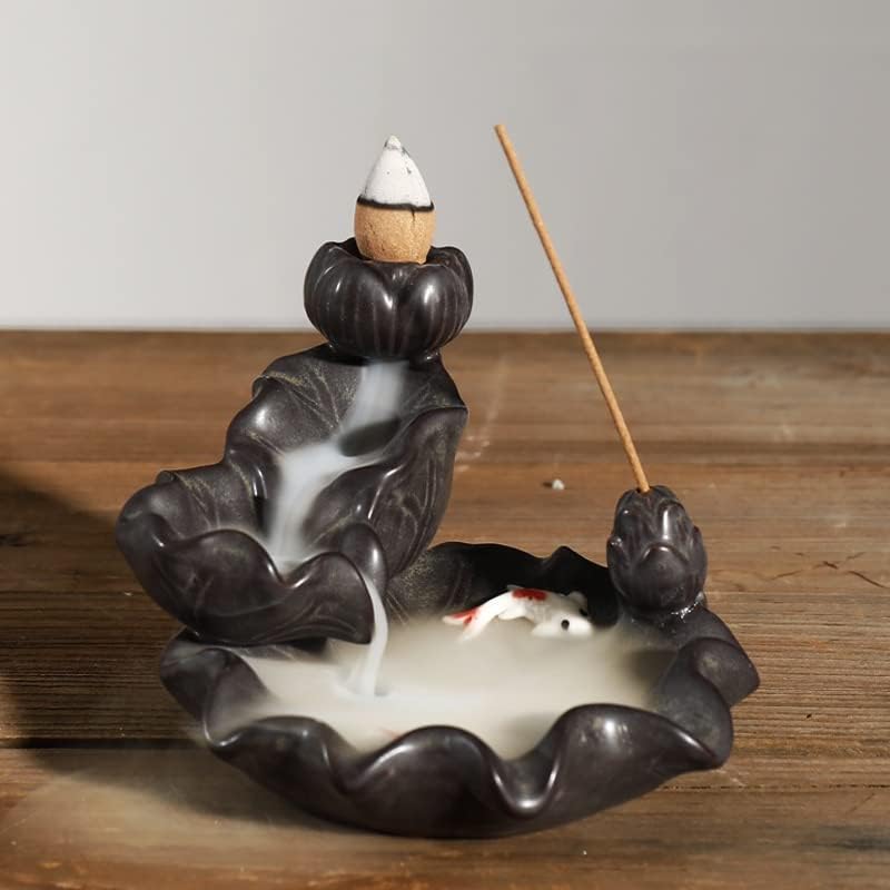 Raitron Ceramics Waterfall Incense Burner, Backflow Incense Burner, Lotus Flower Incense Burner, aromaterapia,