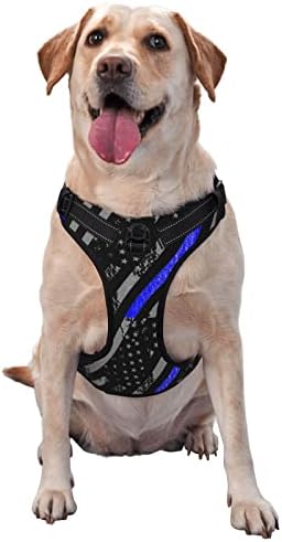 Arnês de cão bandeira de linha azul fina policial PET PET ajustável ao ar livre aproveita pequenos