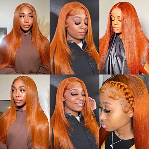 Cor de gengibre laranja 13x4 HD Lace Front Wigs Human Human Pré -Puzed Hairle com cabelos para bebês