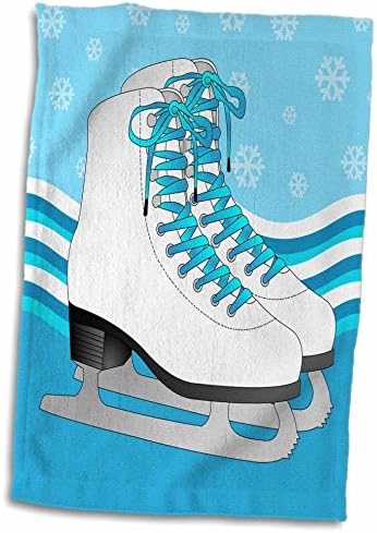 3d Rose Par de patins de gelo azul no fundo do floco de neve/toalha esportiva, 15 x 22