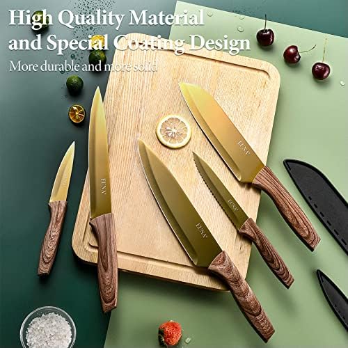 Euuna 5 PCs Chef Knife Set Ultra Sharp Kitchen Kitch Set com bainhas e caixa de presente, facas de aço inoxidável