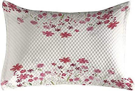Ambesonne Flower acolchoado Cobertura de travesseiros, ervas de contorno detalhadas e flores do estilo