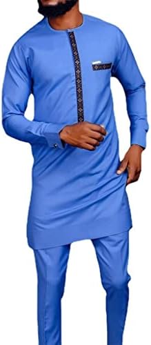 Ternos africanos para homens Dashiki Slim Fit Manga Longa Camisa Kaftan e Pant Tracksuit 2 Peças Roupas casuais tradicionais