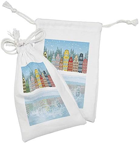 Conjunto de bolsas de tecido de inverno de Ambesonne de 2, Arte Digital com tema de Natal Casas multicoloridas