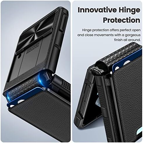 Caka para Flip 4 Case, Galaxy Flip 4 Caixa Carteira com tampa de câmera e proteção contra a capa de couro de proteção de dobradiça Combina com montagem magnética Caixa de telefone para Samsung Galaxy Z Flip 4 -preto