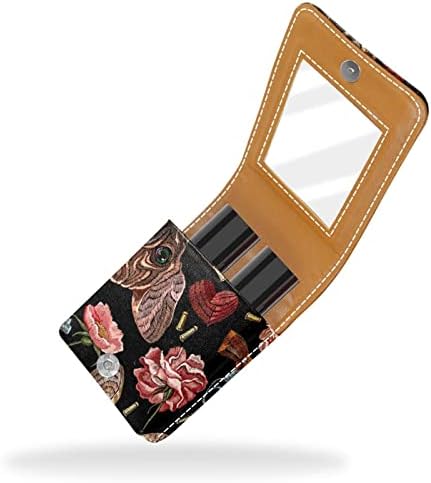 Caixa de batom com bordado espelho Bordado portátil Organizador de batom portátil com espelho Ladies Mini Makeup