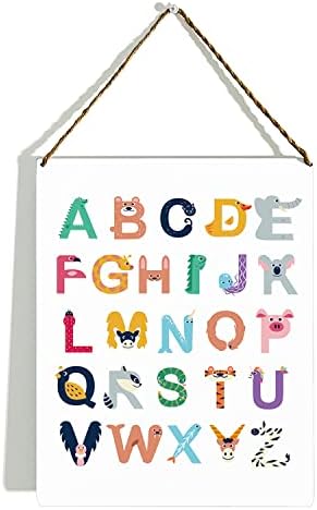 Sinal de alfabeto de animal fofo, sinal da sala de jogos, 26 cartas em inglês, decoração do quarto infantil,