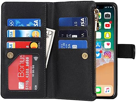 Caixa da carteira Jaorty Compatível com iPhone XS/iPhone X Case, [slots de 9 cartas] [pulseira]