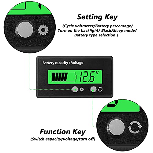 Capacidade da bateria Medidor de tensão com alarme e sensor de temperatura externa 0-179 ° F Monitor de