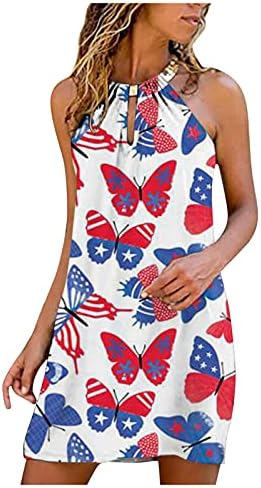 4 de julho Vestido sexy de halter para mulheres Casual Summer Mini Dress USA Flag Fand