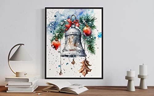 Arte de parede aquarela de sino de Natal, pôsteres de sino de Natal para parede, foto de sino de Natal,