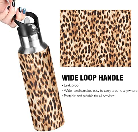 Garrafa de água animal de estampa de leopardo com palha de palha a vácuo isolada aço inoxidável Thermo Flask Water