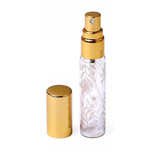 Garrafa de vidro decorativo de padrão de padrão de folha de 10 ml com garrafas de mini reabastecimento vazias, ouro,