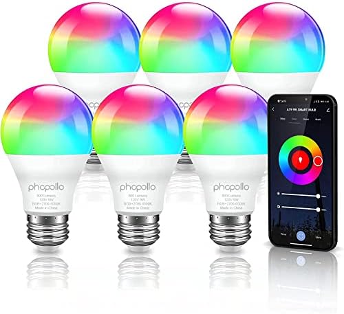 Lâmpadas Smart Smart Phopollo, Lâmpadas LED multicoloras de Wifi RGBW compatíveis com Alexa & Google Home