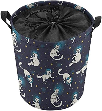 Space Universe Cat Round Laundry Bags cesto de armazenamento à prova d'água com alças e tampa
