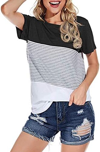 BMISEGM Women's Stripes Manga curta Blusa solta Tops de verão camiseta
