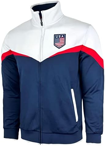 Jaqueta de pista dos EUA nos EUA, casaco de camisola de zíper inteiro juvenil dos EUA com bolsos com zíper