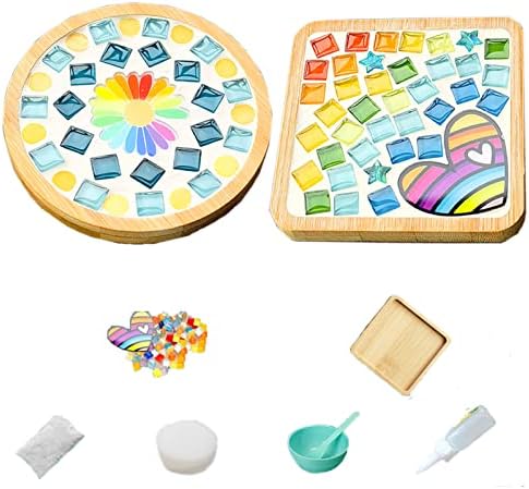 Waiyqju Glass Mosaic Tiles Crafts de madeira para adultos Pacote de materiais coloridos mistos 2 peças Kit Home