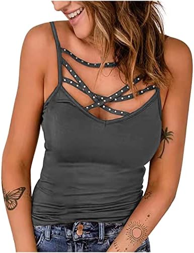 Tampas de tanque sexy para mulheres decote Hollow Out Bandage Vest Club Streetwear Solid Color Slim Fit Summer Tops