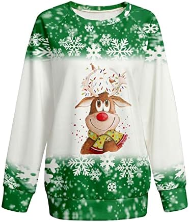 Christmas Snowflake Sweatshirt Mulheres Camisa de impressão de rena fofas Xmas plus size size raglan manga
