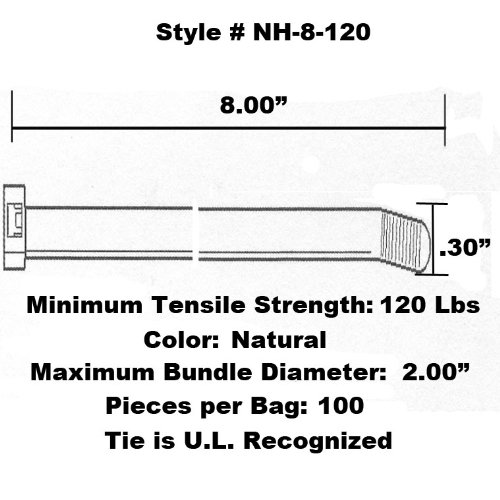 Tach-it de 8 x 120 lb. força de tração em gravata de cabo colorido natural