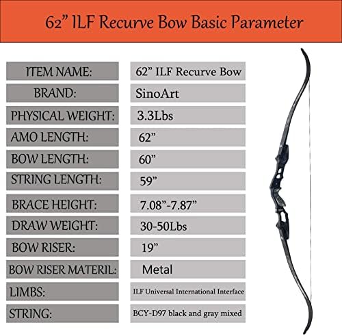 Tbow 62 ”Ilf Recurve Bow com gordon membros 30-60 libras para competição de arco e flecha adulto mão direita da mão direita