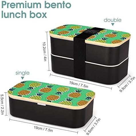 Ondas de abacaxi Double Cayer Bento lancheira com utensílios de utensílios de almoço empilhável inclui 2 contêineres