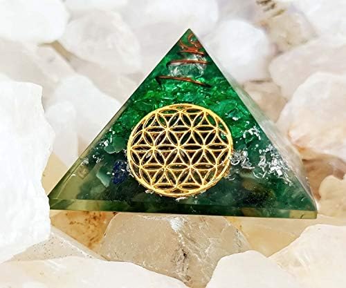 Sharvgun extra grande peridot e jade de pedra verde orgonita pirâmide cura cristal 65-75mm