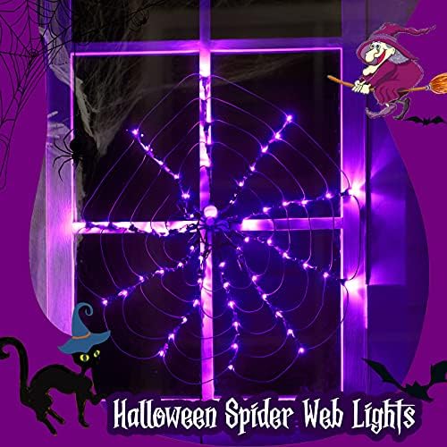 Minetom Halloween Spider Lights com aranha, luzes à prova d'água 60 luzes roxas de LED e rede preta para varanda