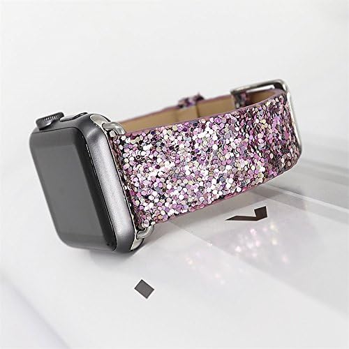 Seoaura compatível com Apple Watch Leather Band 38mm 40mm Mulher, Bling Glitter Strap Substacement