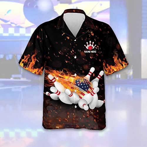 Leevus Camisa de boliche personalizada com nome, camisa de boliche, camisas havaianas de botão, boliche