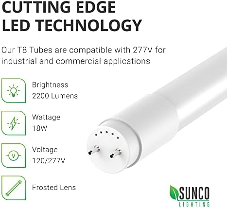 SUNCO 50 PACK T8 LED 4 pés lâmpadas de tubo Bolida de lâmpada de lâmpada fluorescente Substituição 6000K Deluxe