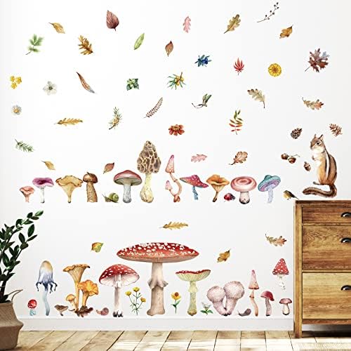 200 peças decalques de parede de cogumelos em aquarela decalques de cogumelos da floresta para paredes
