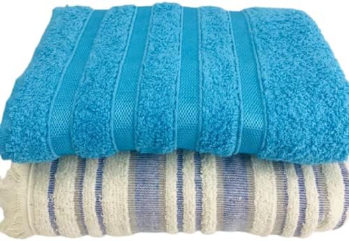 Yuna Genuine Turkish Hammam Tradicional Conjunto de Banho, 7 peças, toalhas de algodão, fibra de banho, esfoliação de seda facial, esfoliação corporal, pedra -pomes de pé, calçada de pé, azul