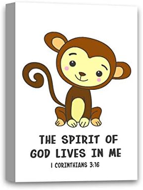 O Espírito de Deus vive em mim Quotes Monkey Canvas Bíblia Citações Arte Versículos da Bíblia para crianças Decalques de arte da parede da sala de berçário Decoração do quarto do bebê 11 x 17