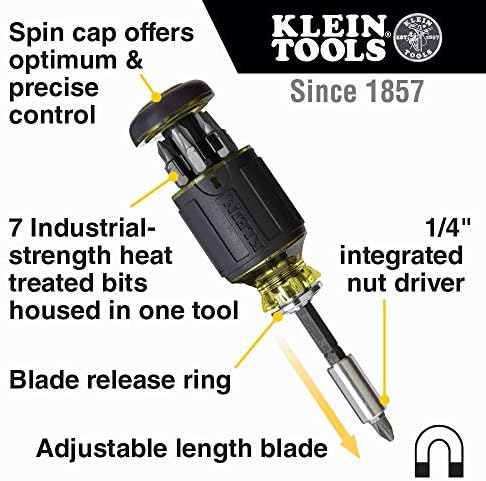 Klein Tools 32314 Chave de fenda eletrônica, chave de fenda 14-em-1 e 32308 Multi-Bit Stubby, Ferramenta magnética ajustável com classificação de 8 em 1 com phillips, fenda quadrada, driver de porca e porca