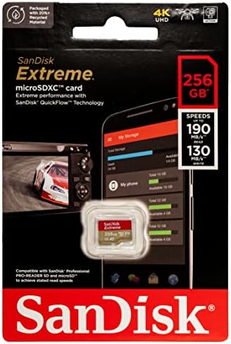 Sandisk 256 GB Extreme MicroSDXC UHS-I Memory Card para DJI Drones Funciona com Avata e Goggles 2 Classe 10