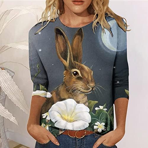 Camisa de coelhinho da Páscoa para Mulheres 2023 Vintage Floral 3/4 Manga o Pescoço Moda Camisas Casuais Bloups
