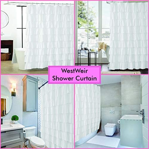 Cortina de chuveiro de babados brancos de Westweir White - Banheiro de pano da fazenda 72 x 72 polegadas moda de textura