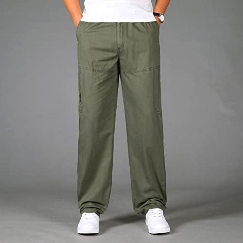 Calças de construção de Miashui para homens masculinos de algodão solto de grande tamanho de bolso de bolso up calça de cintura elástica calças pesadas calças pesadas