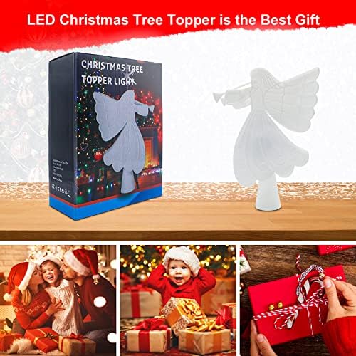 Christmas Angel Tree Topper com luzes de projetor de floco de neve LED embutidas, decoração de Natal, LEVias