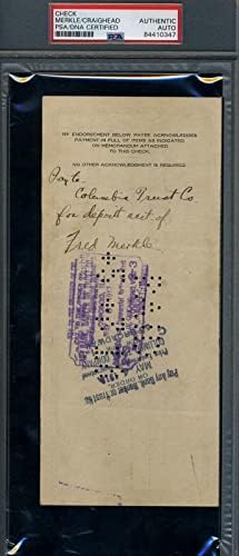 Fred Merkle PSA DNA COA assinou 1918 Chicago Cubs Payroll Check Autograph - MLB Cut Signature