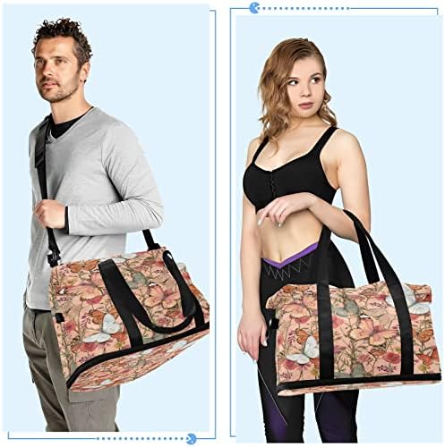 Bag do Sport Tote for Women, Bolsa de Borboleta de Bolsa de Ginásio com compartimento de sapatos e bolso molhado,
